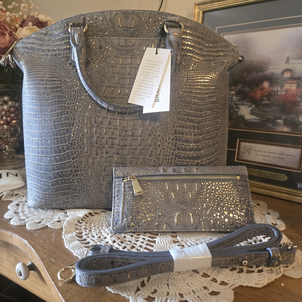 Brahmin Large Duxbury Regal Mini Melbourne Satchel + Matching Ady Wallet Set - Picture 2 of 8